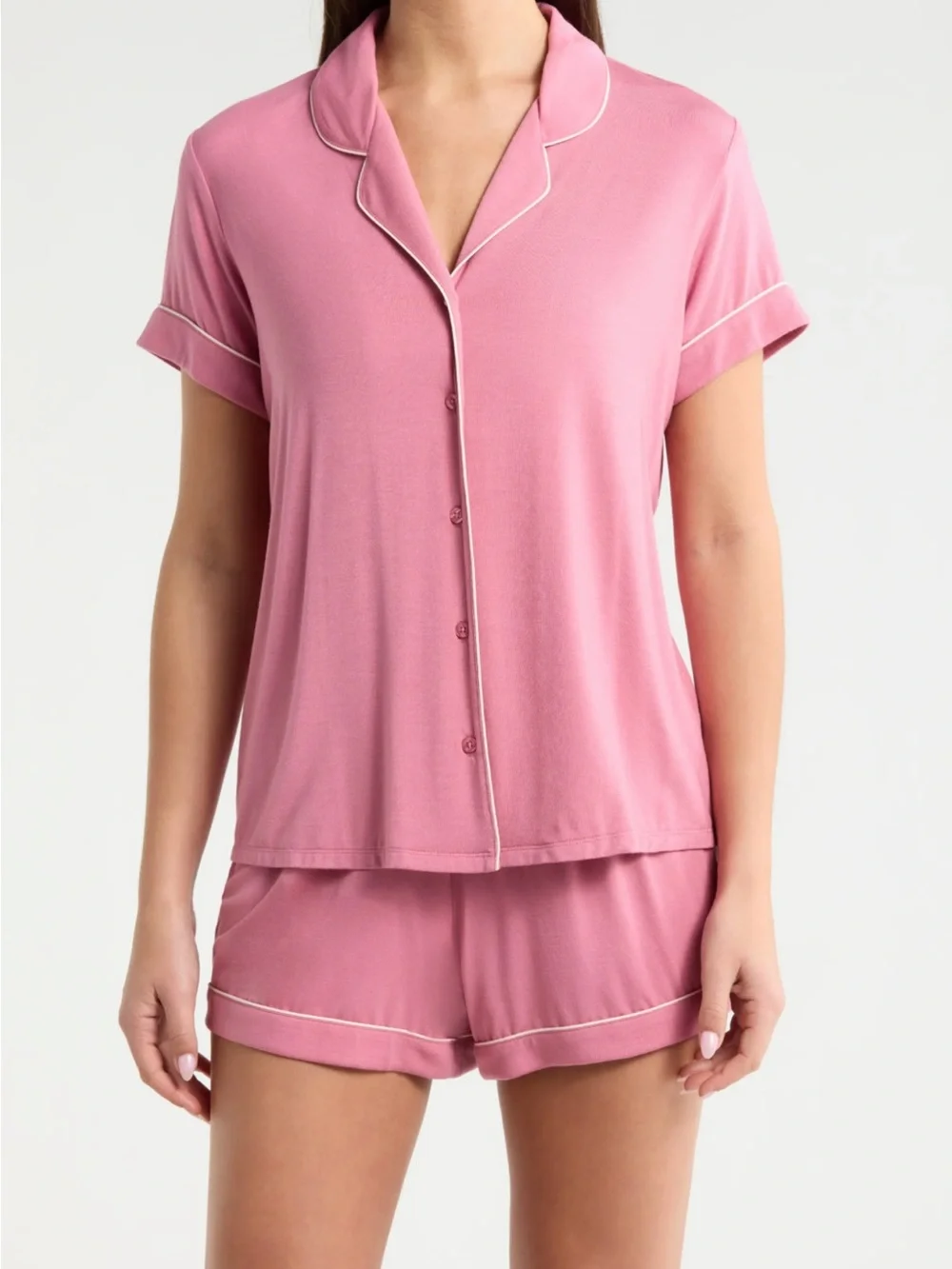 Nordstrom Women's Pink Short-Sleeve Button Front Sleep Set
